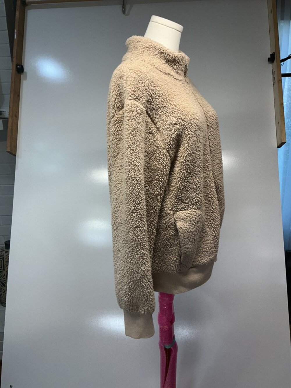 Calvin Klein L Tan Sherpa Teddy Fleece Full Zip Jacket Cozy Fall Winter - Picture 7 of 13